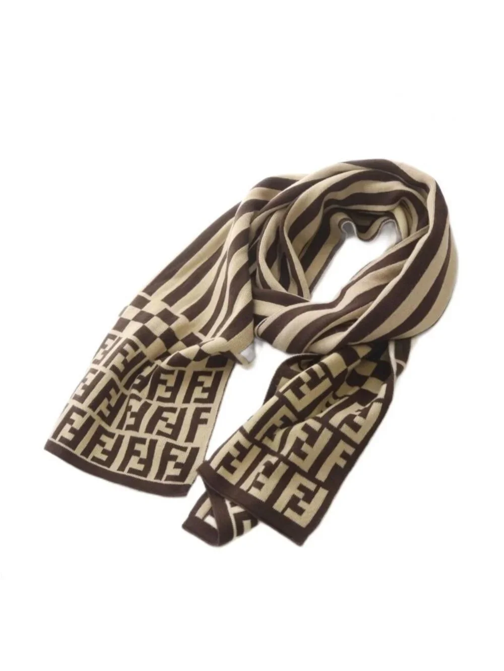 Fendi | Accessories | Fendi Scarf Zucca Pattern Stripe Logo Beige